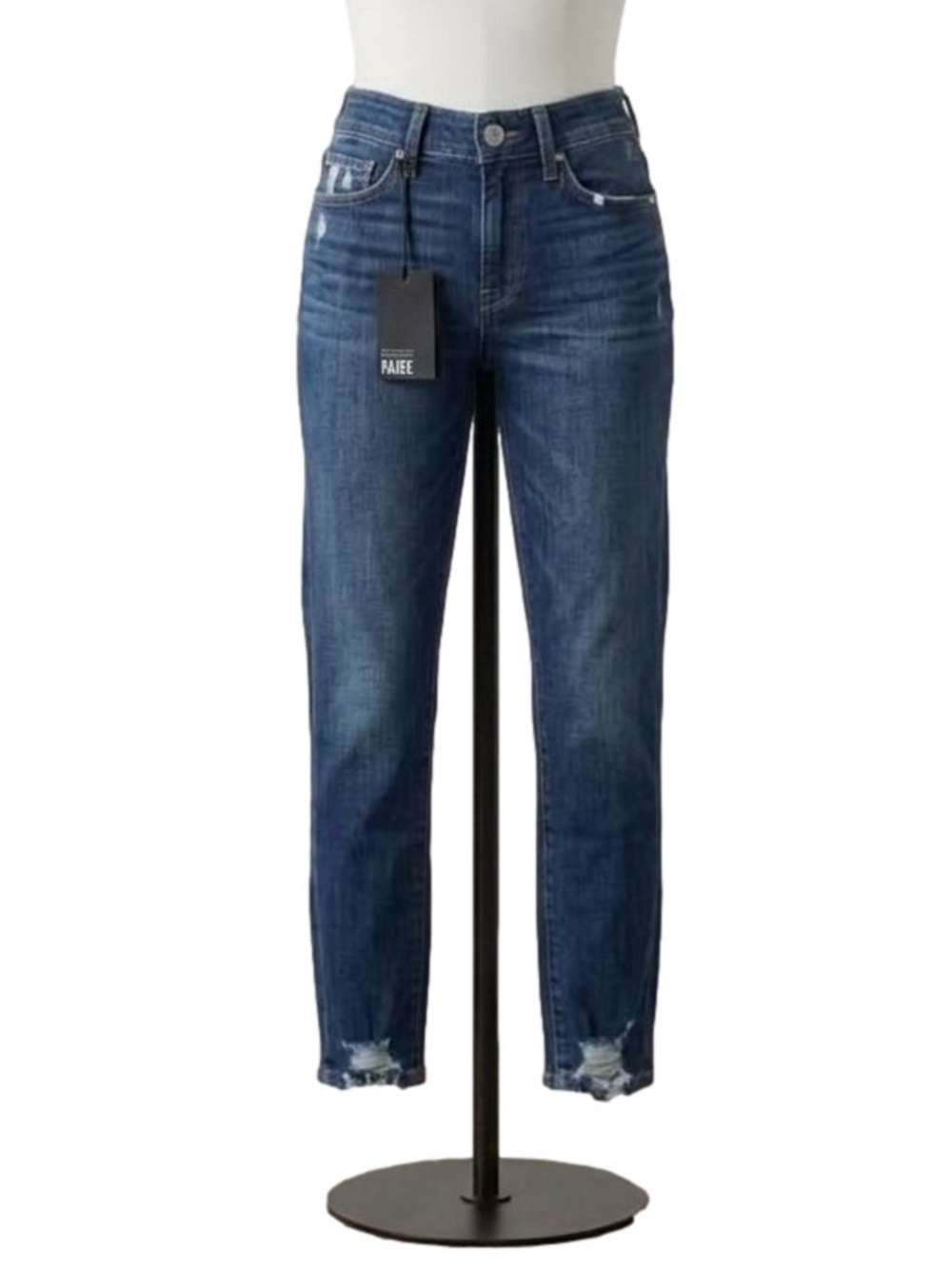 PAIGE Medium Blue Skyline Skinny Cropped Jeans North Star Distressed Size 23